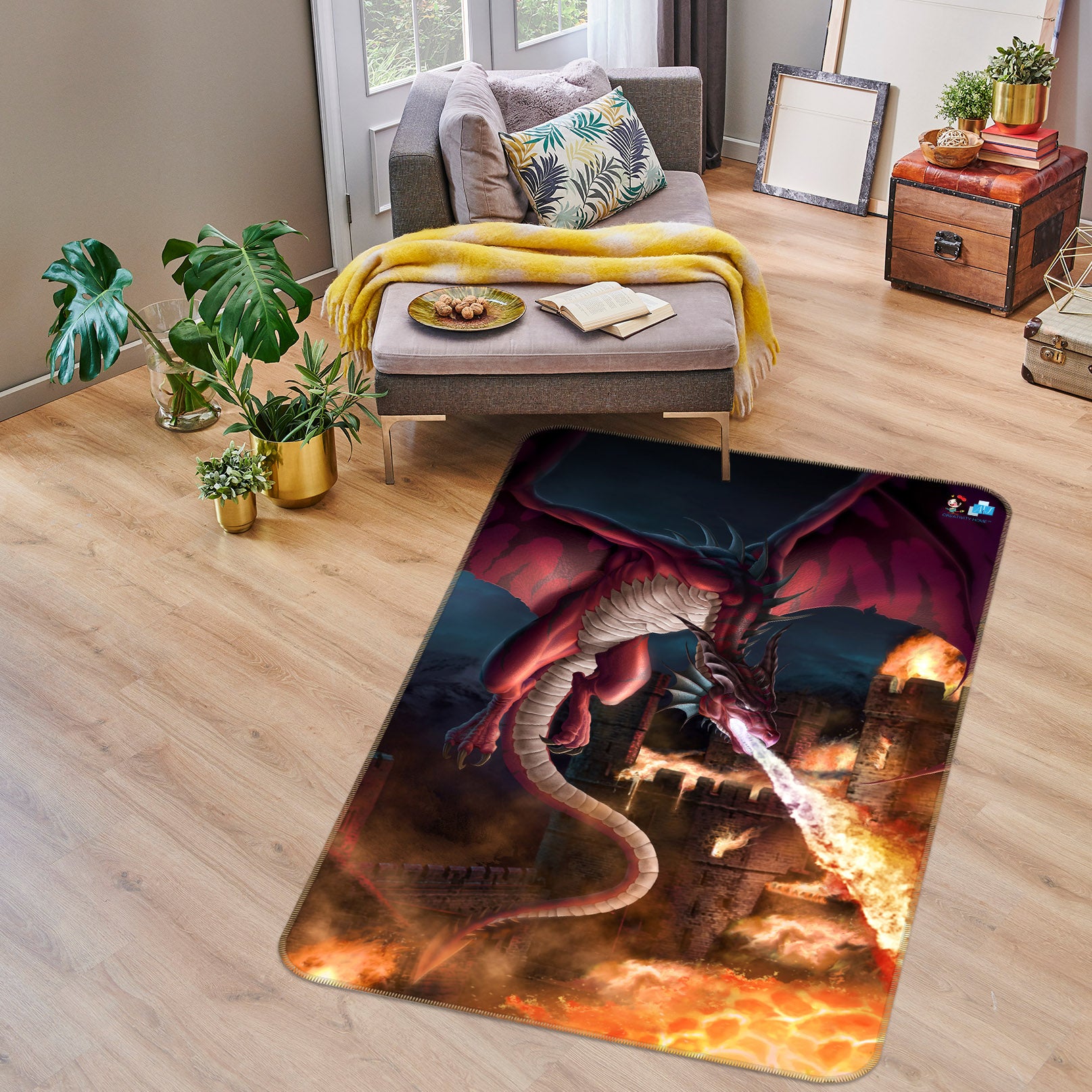 3D Dragon Spitfire 4122 Tom Wood Rug Non Slip Rug Mat