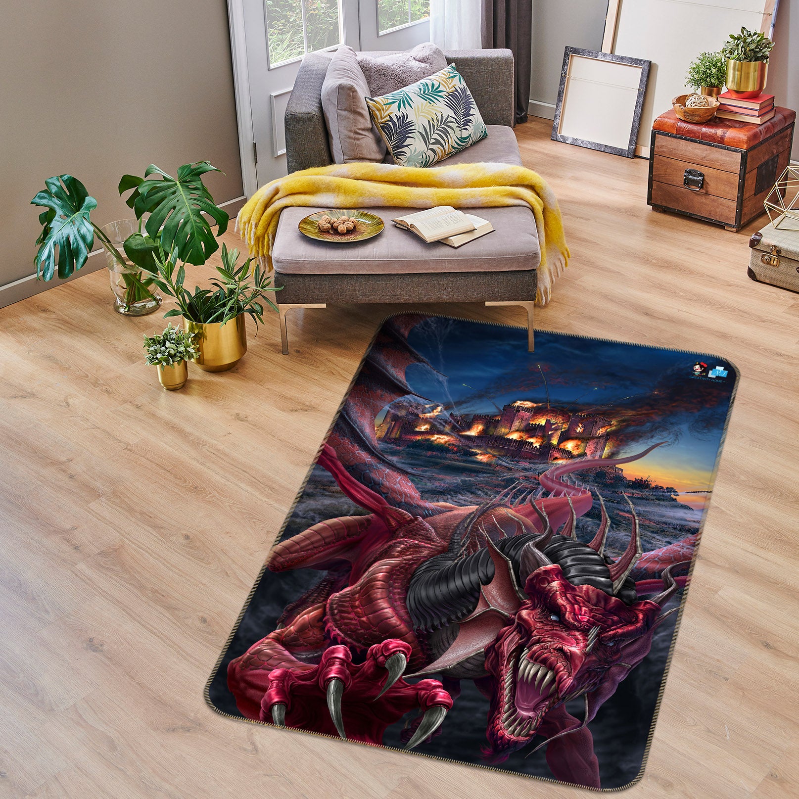 3D Red Dragon 4127 Tom Wood Rug Non Slip Rug Mat