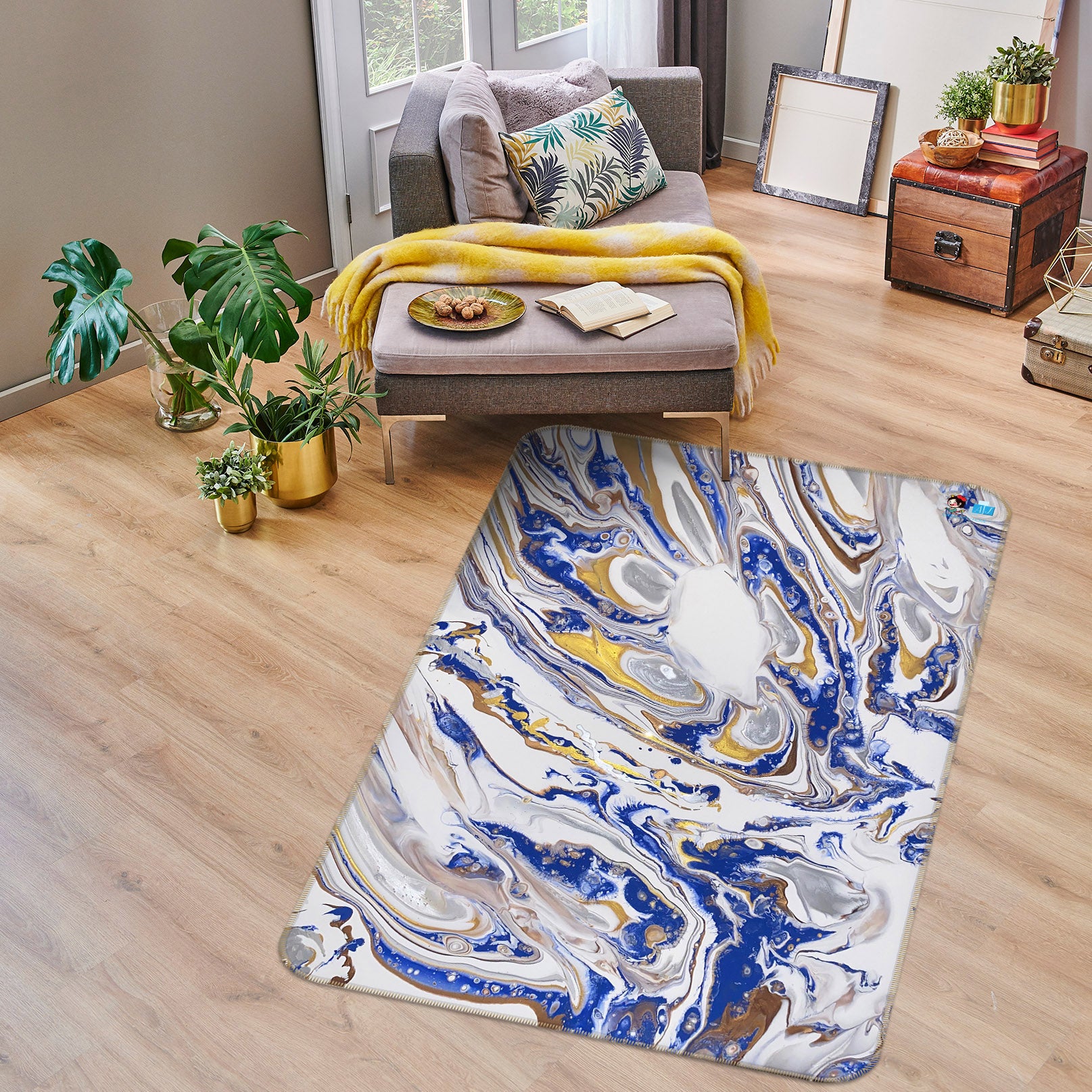 3D Blue-Gray Texture 40018 Valerie Latrice Rug Non Slip Rug Mat