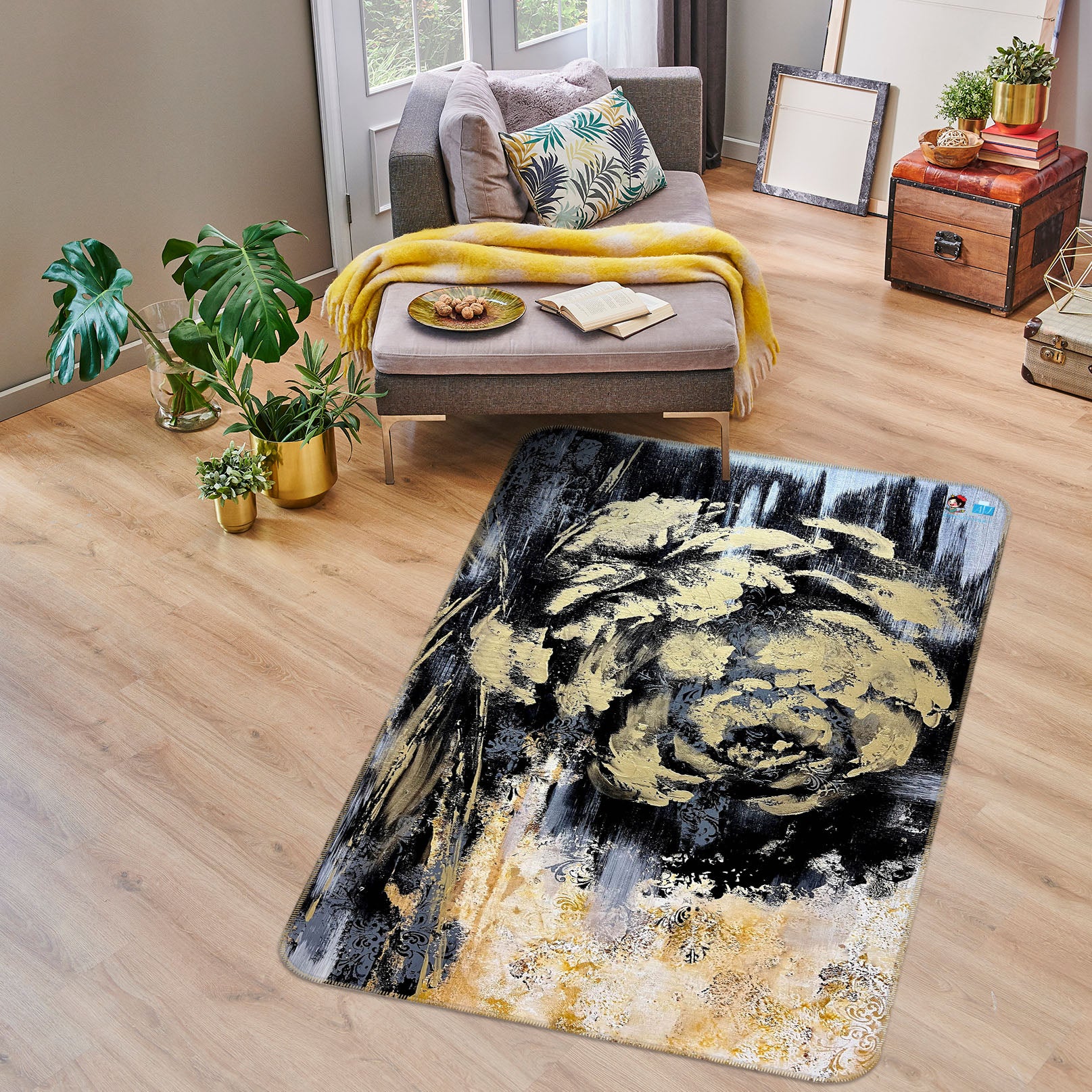 3D Vintage Black Flower 4122 Skromova Marina Rug Non Slip Rug Mat