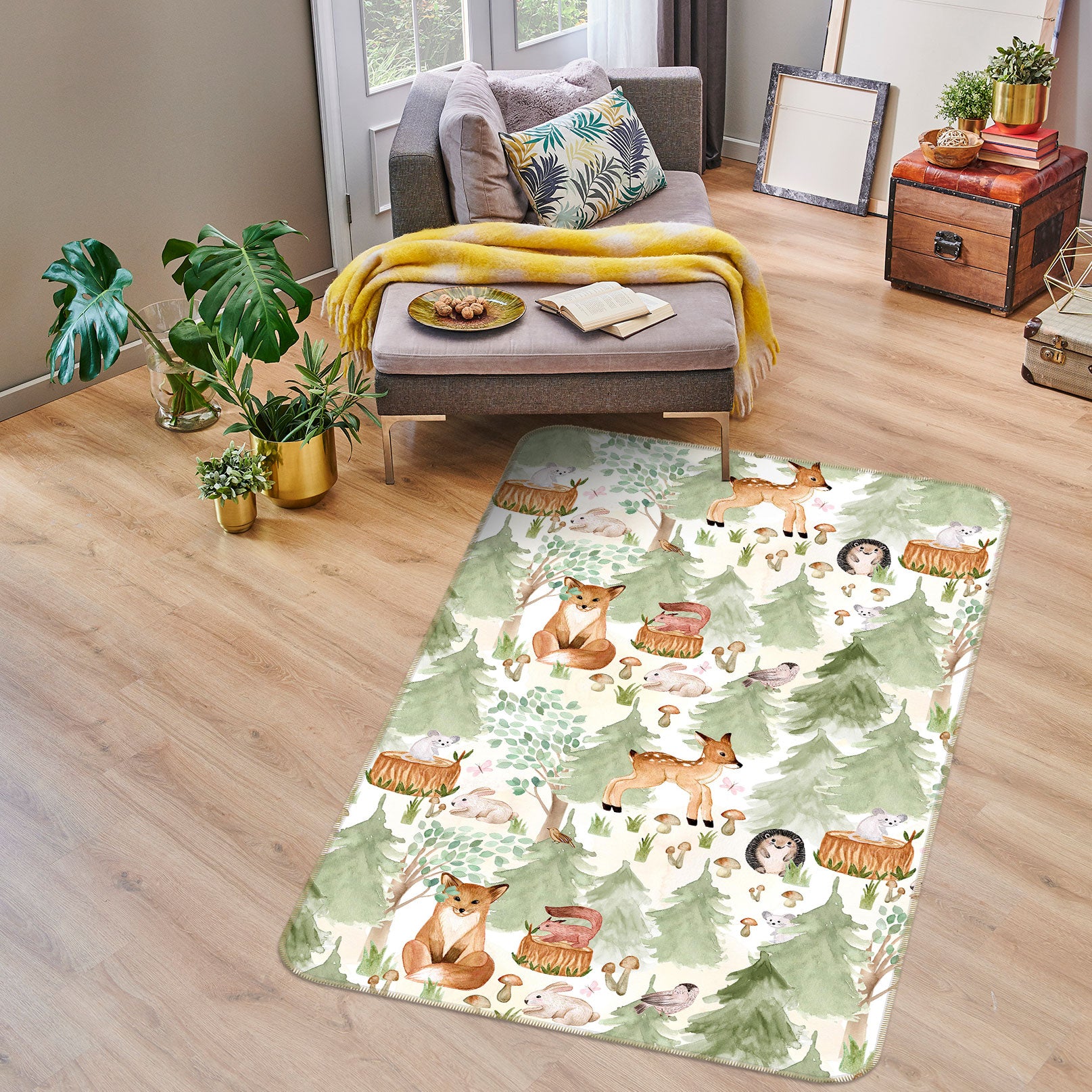 3D Fox Fawn Hedgehog 132 Uta Naumann Rug Non Slip Rug Mat