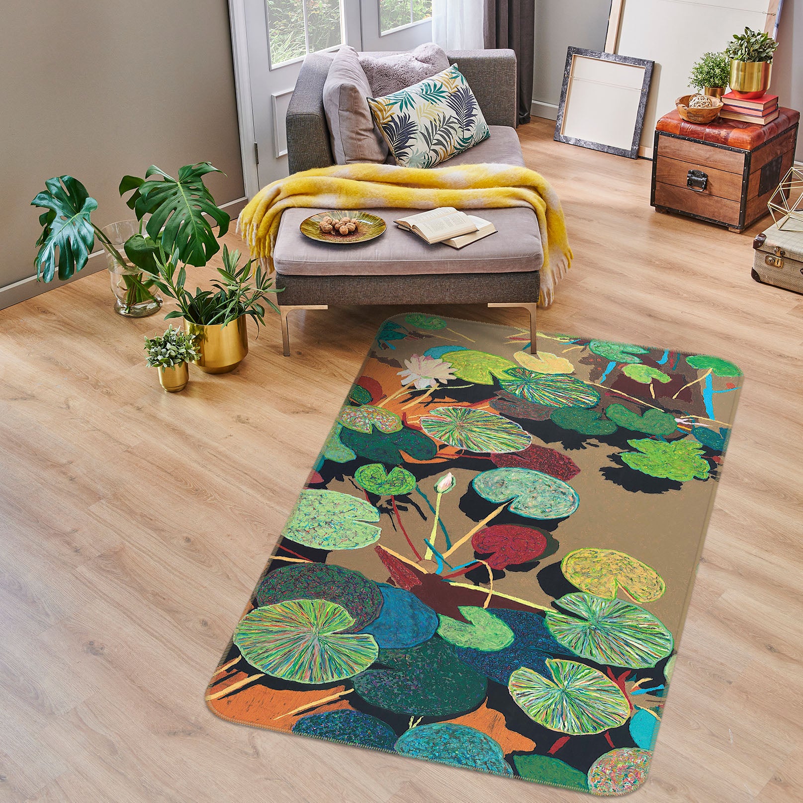 3D Painted Lotus Leaf 3030 Allan P. Friedlander Rug Non Slip Rug Mat