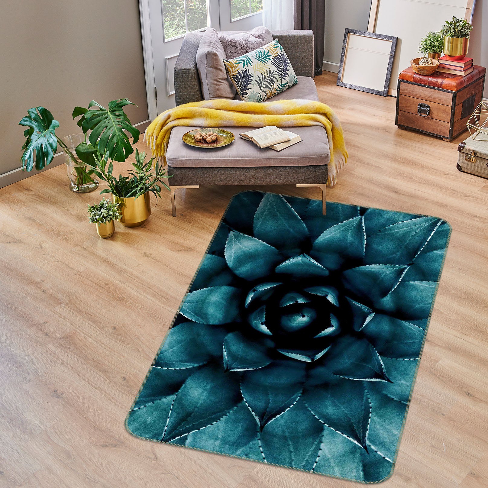 3D Cactus 1002 Boris Draschoff Rug Non Slip Rug Mat