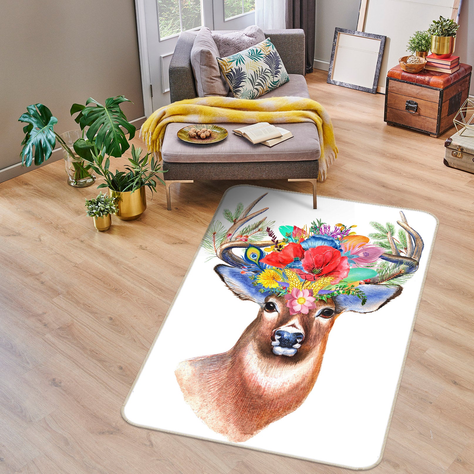3D Fawn Flower 208 Animal Non Slip Rug Mat