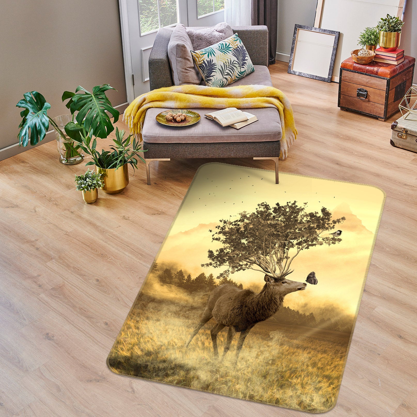 3D Butterfly Fawn 161 Animal Non Slip Rug Mat