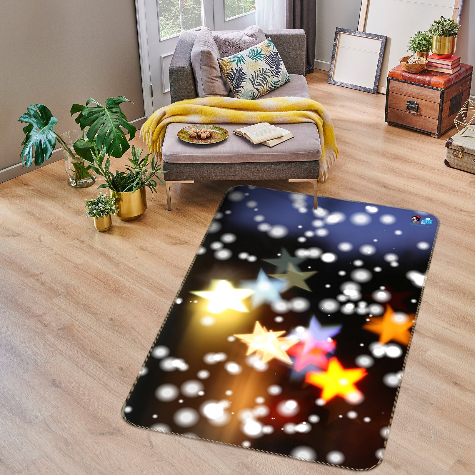 3D Color Five-Pointed Star Lights 57014 Christmas Non Slip Rug Mat Xmas