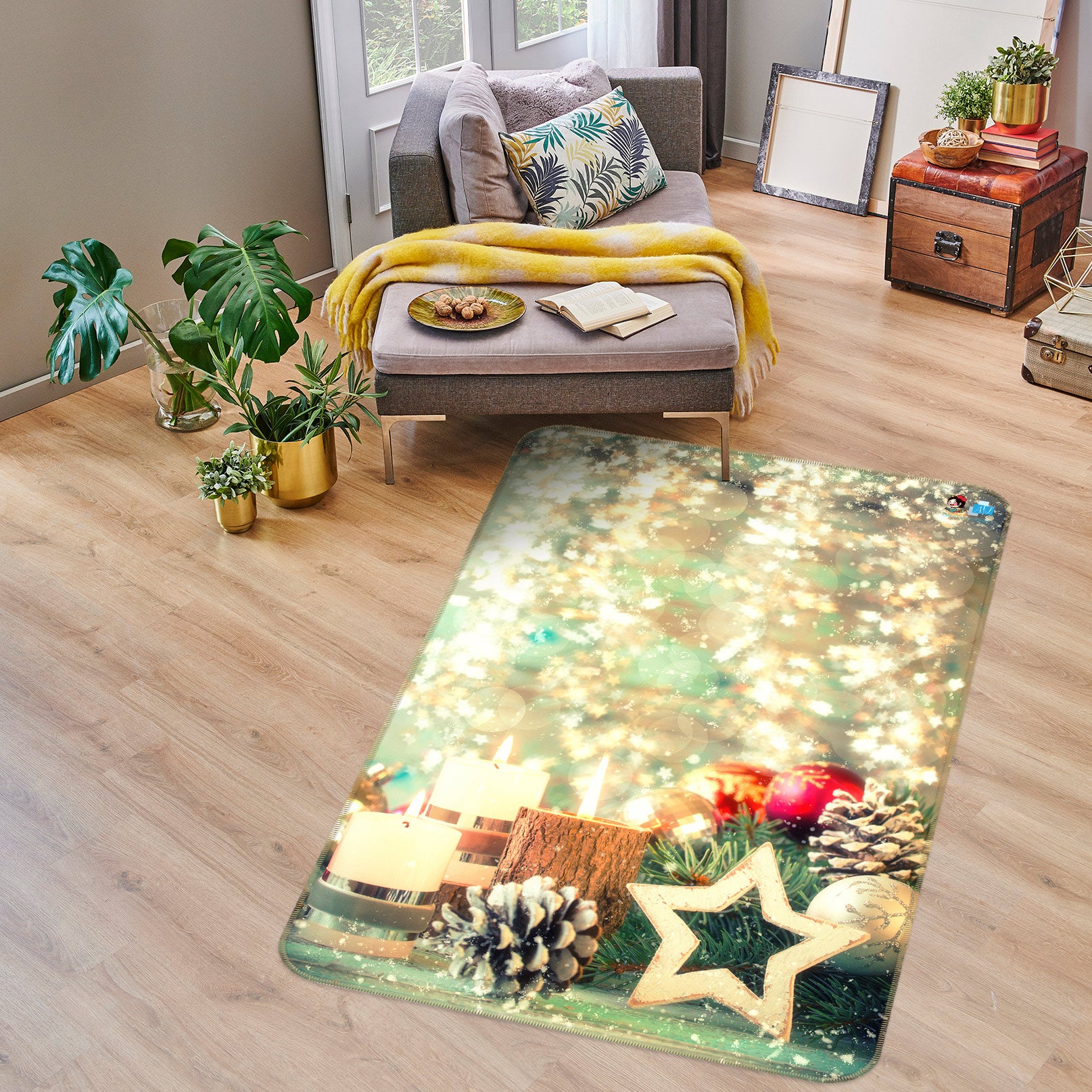 3D Light Five-Pointed Star 56184 Christmas Non Slip Rug Mat Xmas