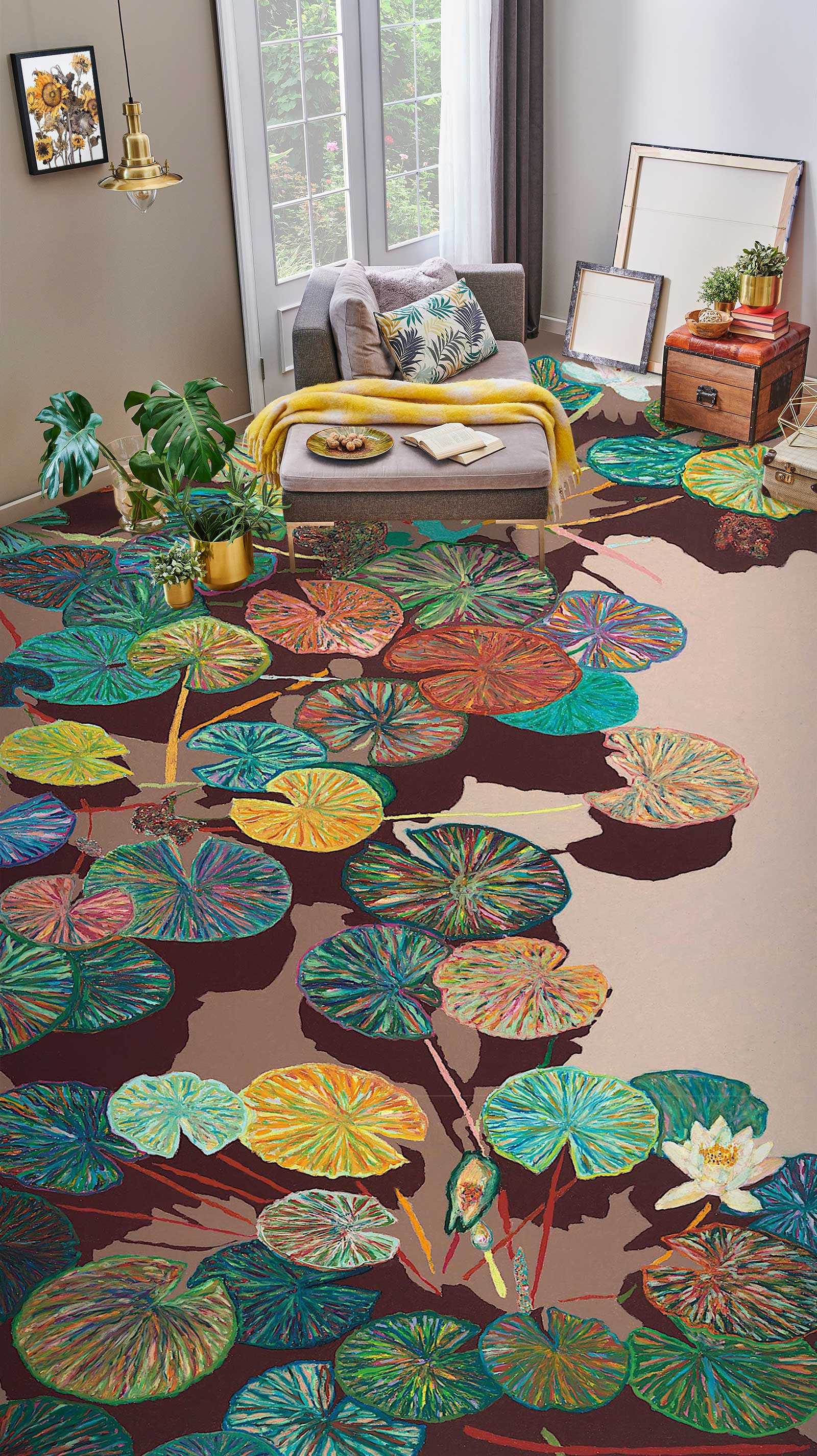 3D Lotus Pond Leaf Pattern 96116 Allan P. Friedlander Floor Mural  Wallpaper Murals Self-Adhesive Removable Print Epoxy