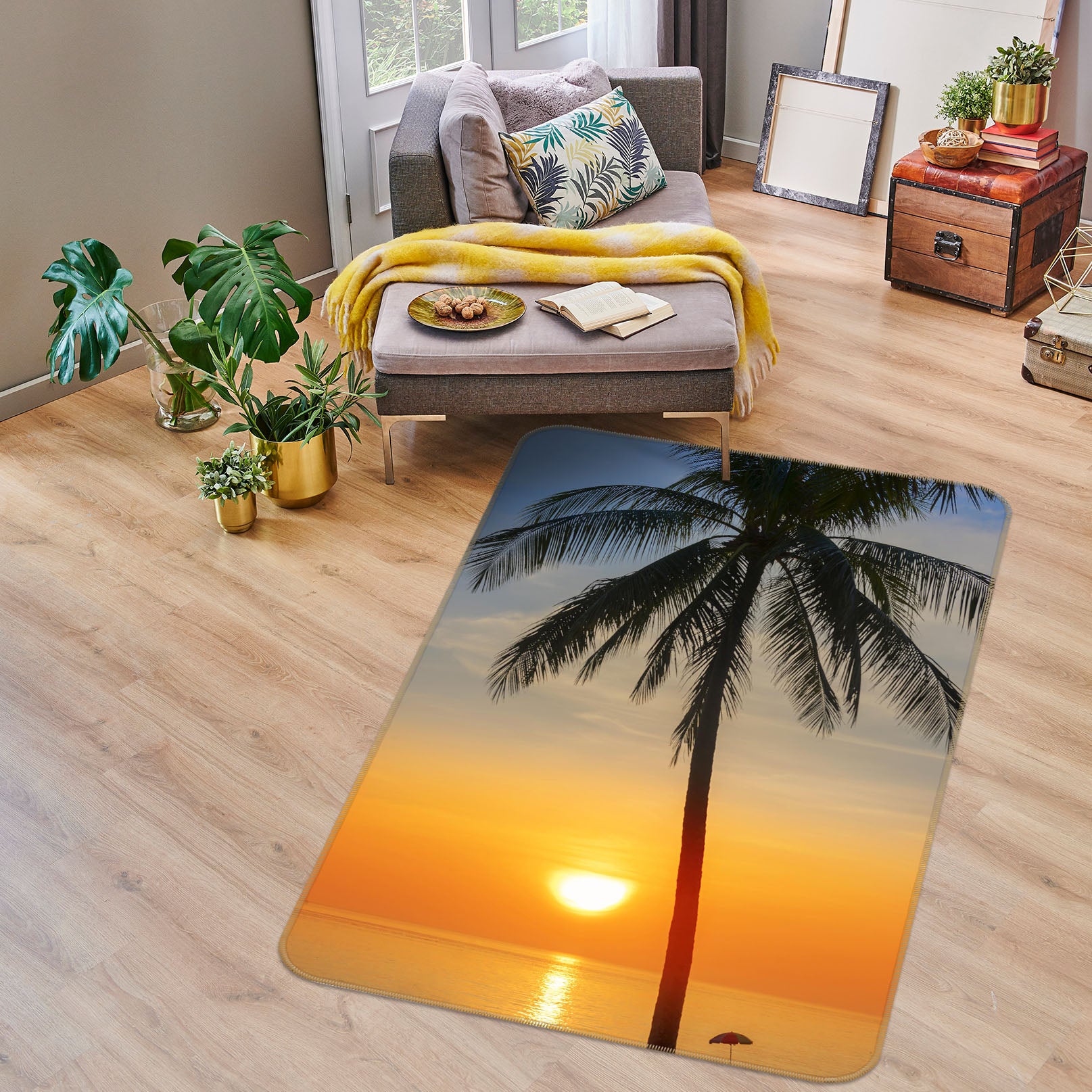 3D Sunset Coconut Tree 1192 Marco Carmassi Rug Non Slip Rug Mat