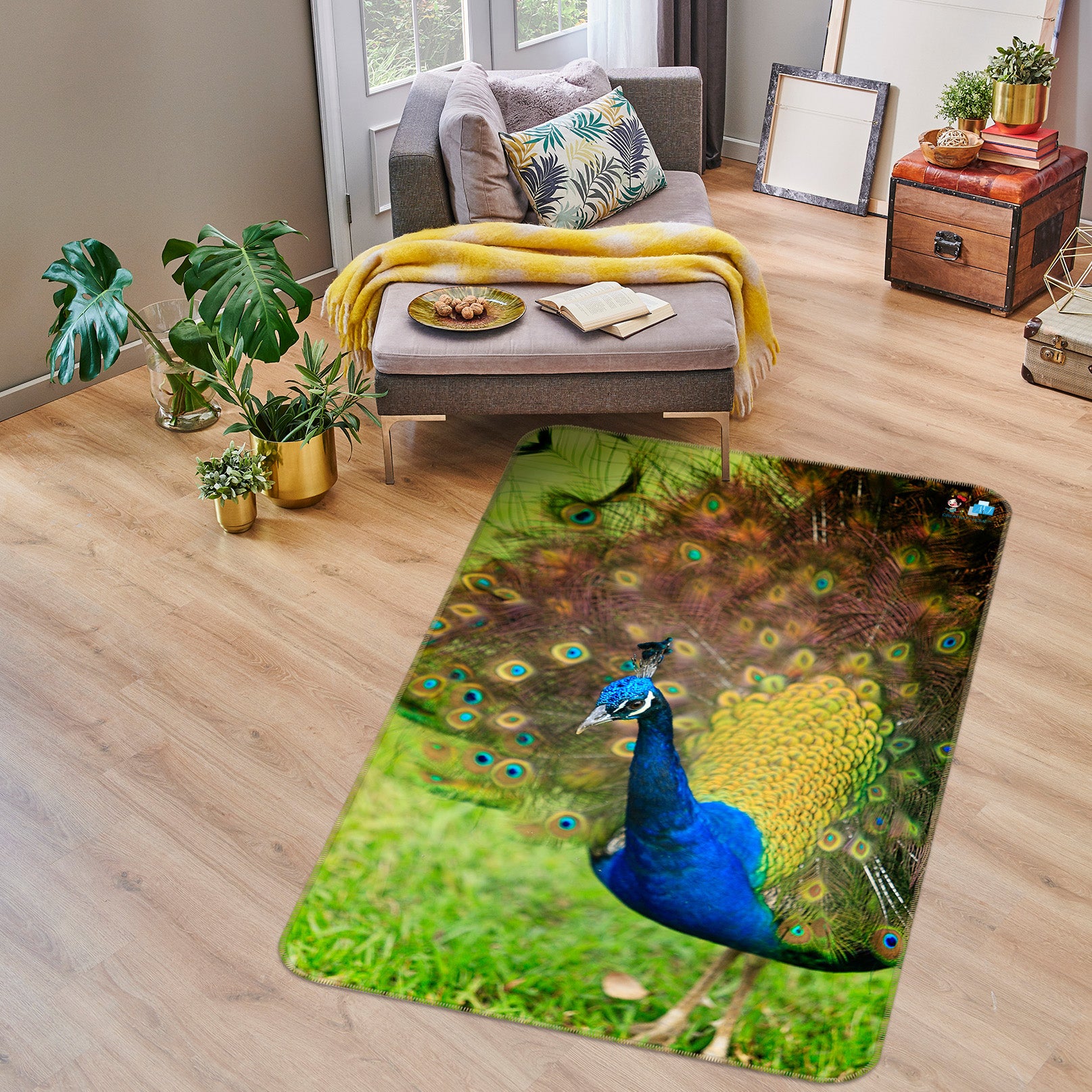 3D Peacock 62231 Kathy Barefield Rug Non Slip Rug Mat