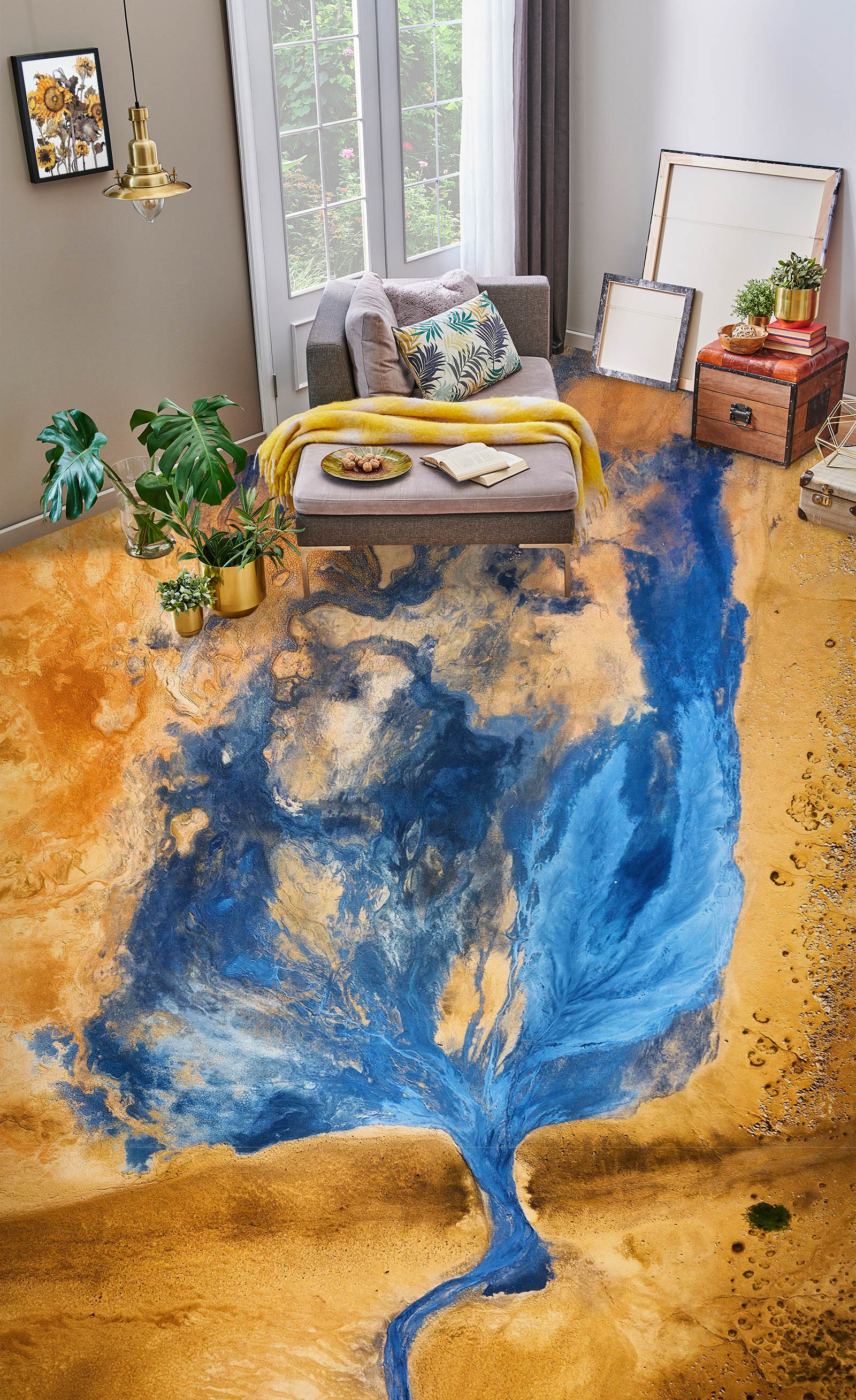 3D Abstract Blue River 600 Floor Mural