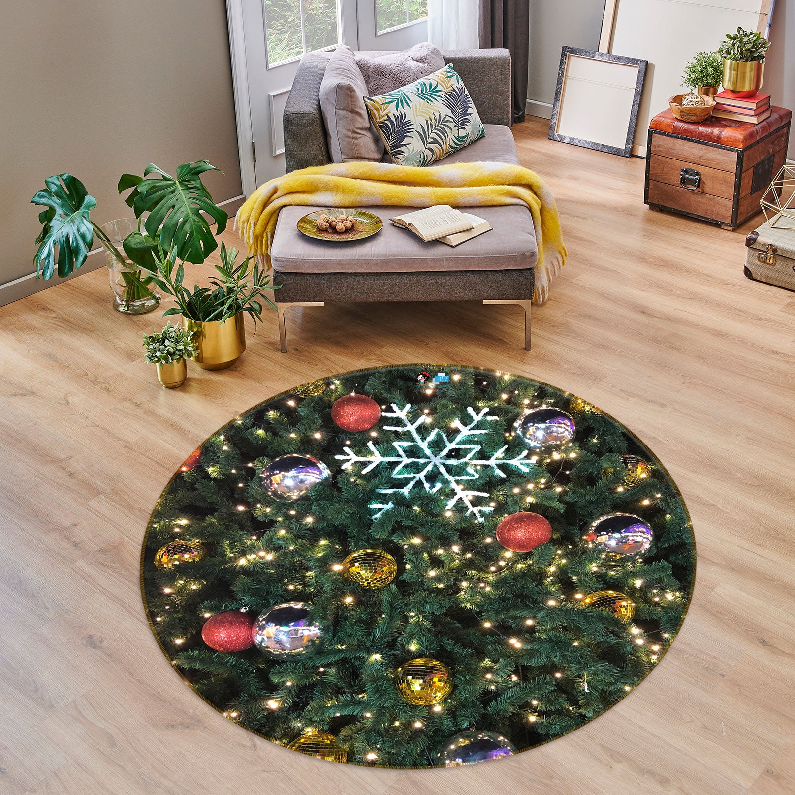 3D Tree 55237 Christmas Round Non Slip Rug Mat Xmas