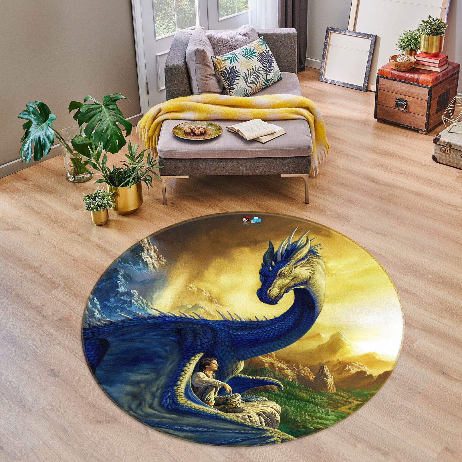 3D Big Dragon 6149 Ciruelo Rug Round Non Slip Rug Mat