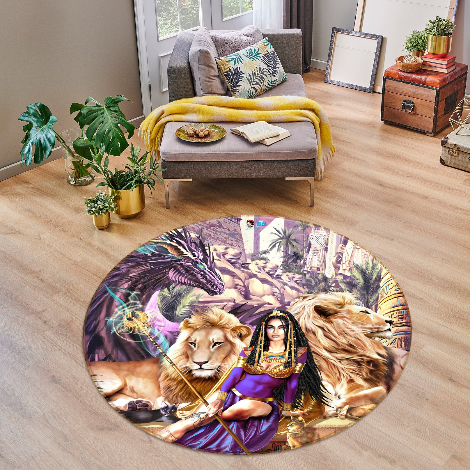 3D Lion Queen 8383 Ruth Thompson Rug Round Non Slip Rug Mat