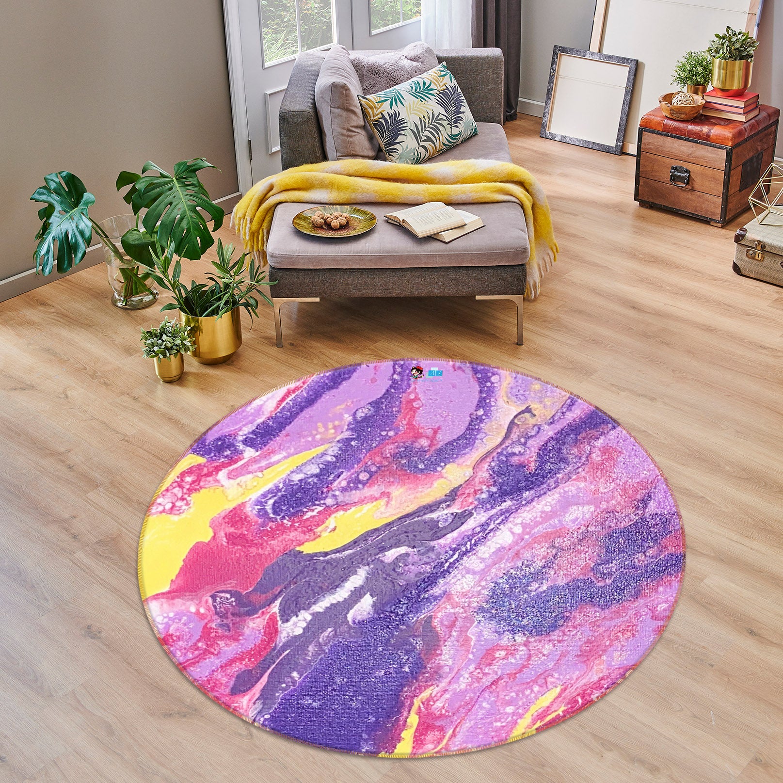 3D Purple Pink Pattern 40013 Valerie Latrice Rug Round Non Slip Rug Mat
