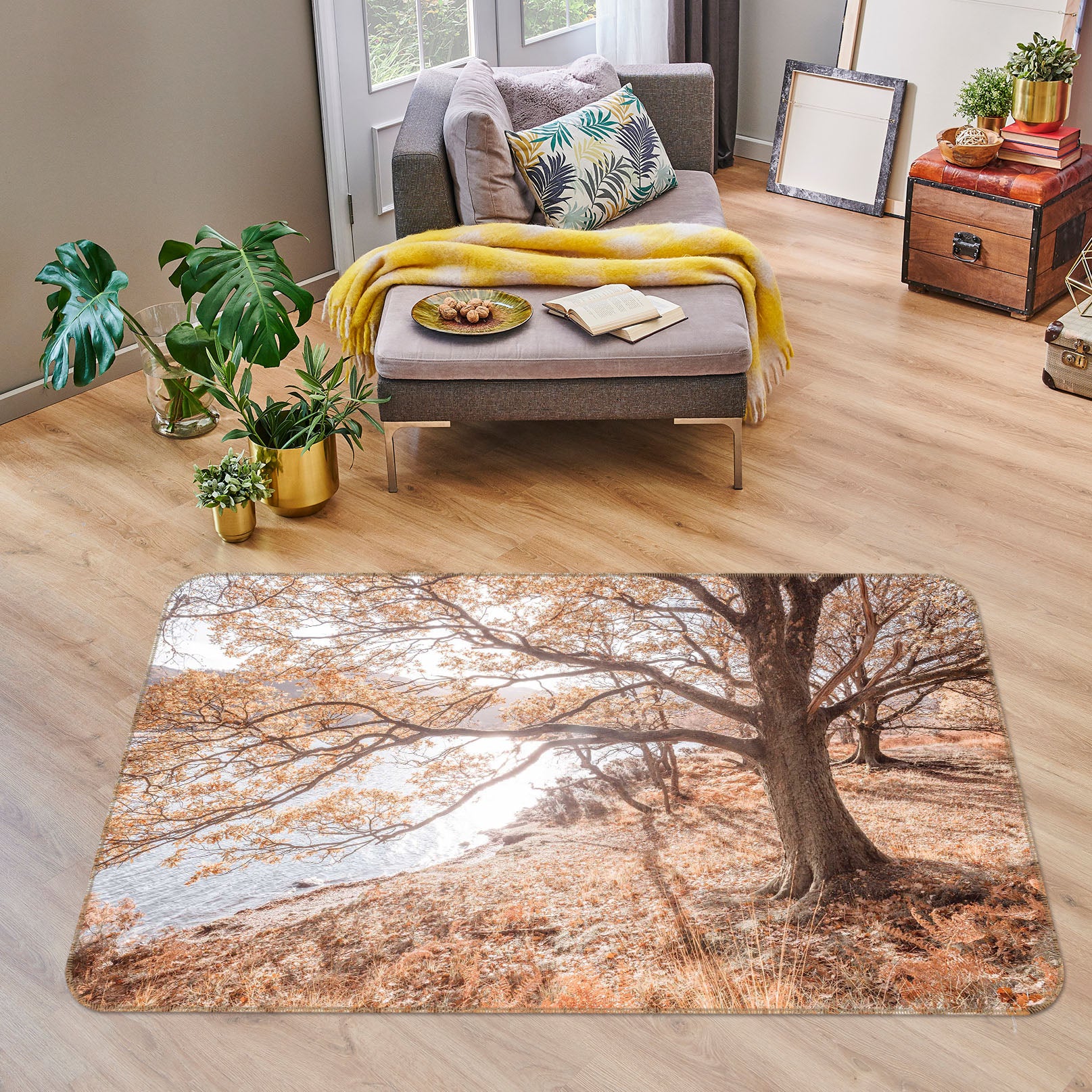 3D River Leaf Tree 157 Assaf Frank Rug Non Slip Rug Mat