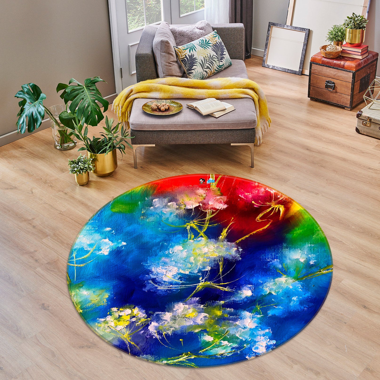 3D Blue Flower 920 Skromova Marina Rug Round Non Slip Rug Mat