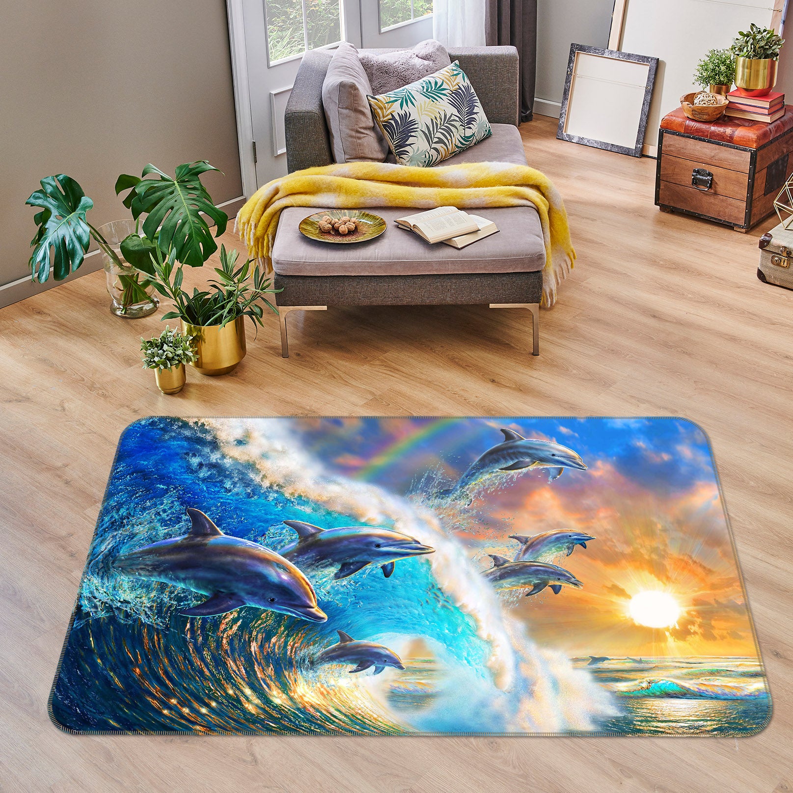 3D Dolphin Wave 1066 Adrian Chesterman Rug Non Slip Rug Mat