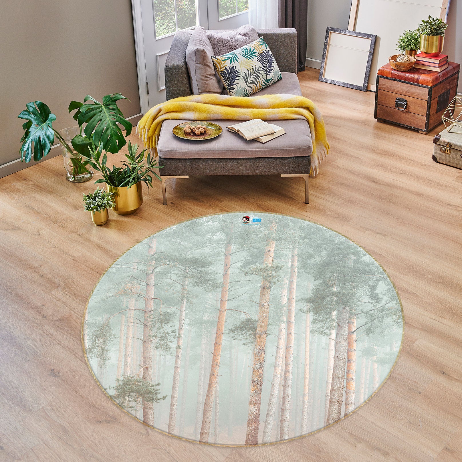3D Forest Tree 7610 Assaf Frank Rug Round Non Slip Rug Mat