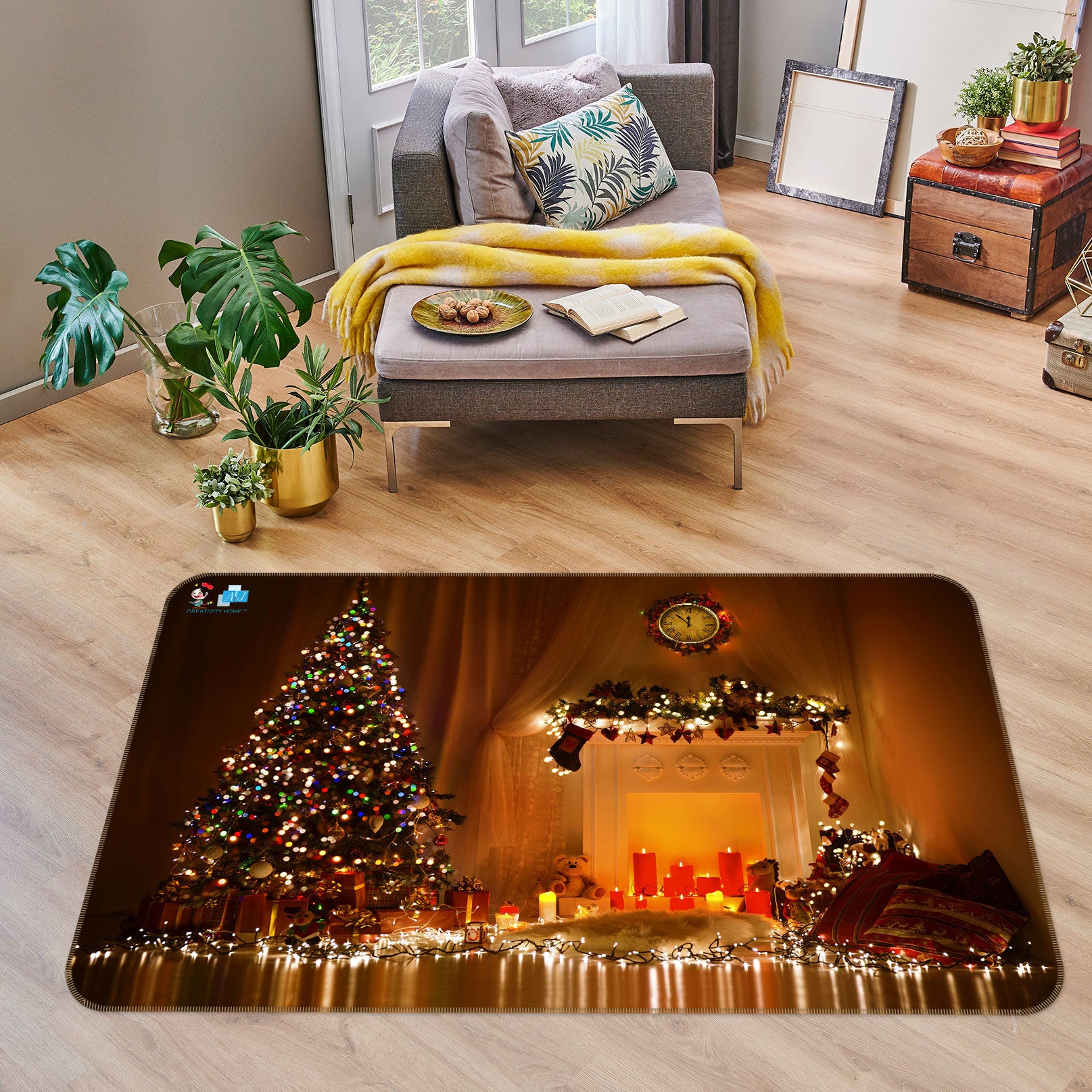 3D Tree Color String Lights 56109 Christmas Non Slip Rug Mat Xmas