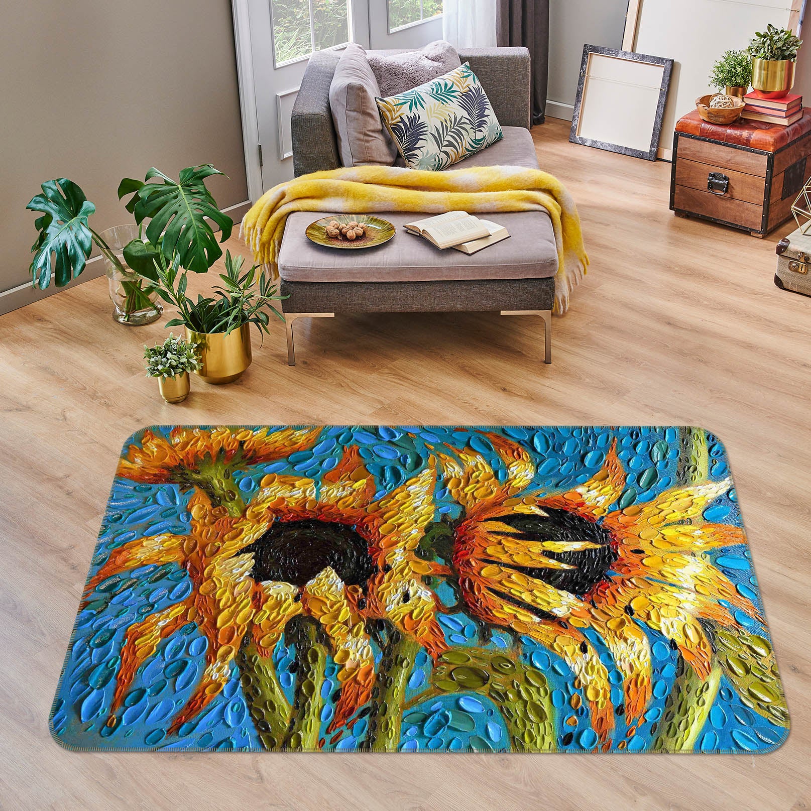 3D Sunflower 1023 Dena Tollefson Rug Non Slip Rug Mat
