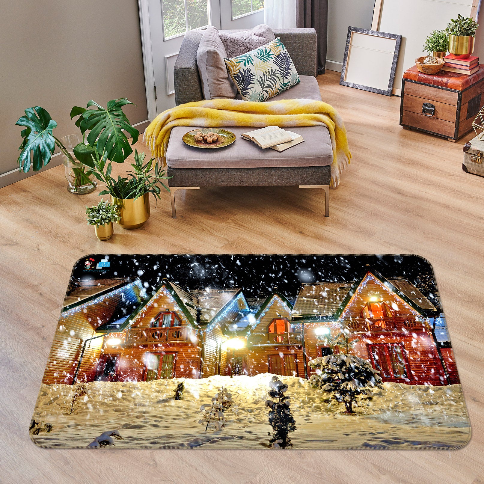 3D Snowy House 56207 Christmas Non Slip Rug Mat Xmas