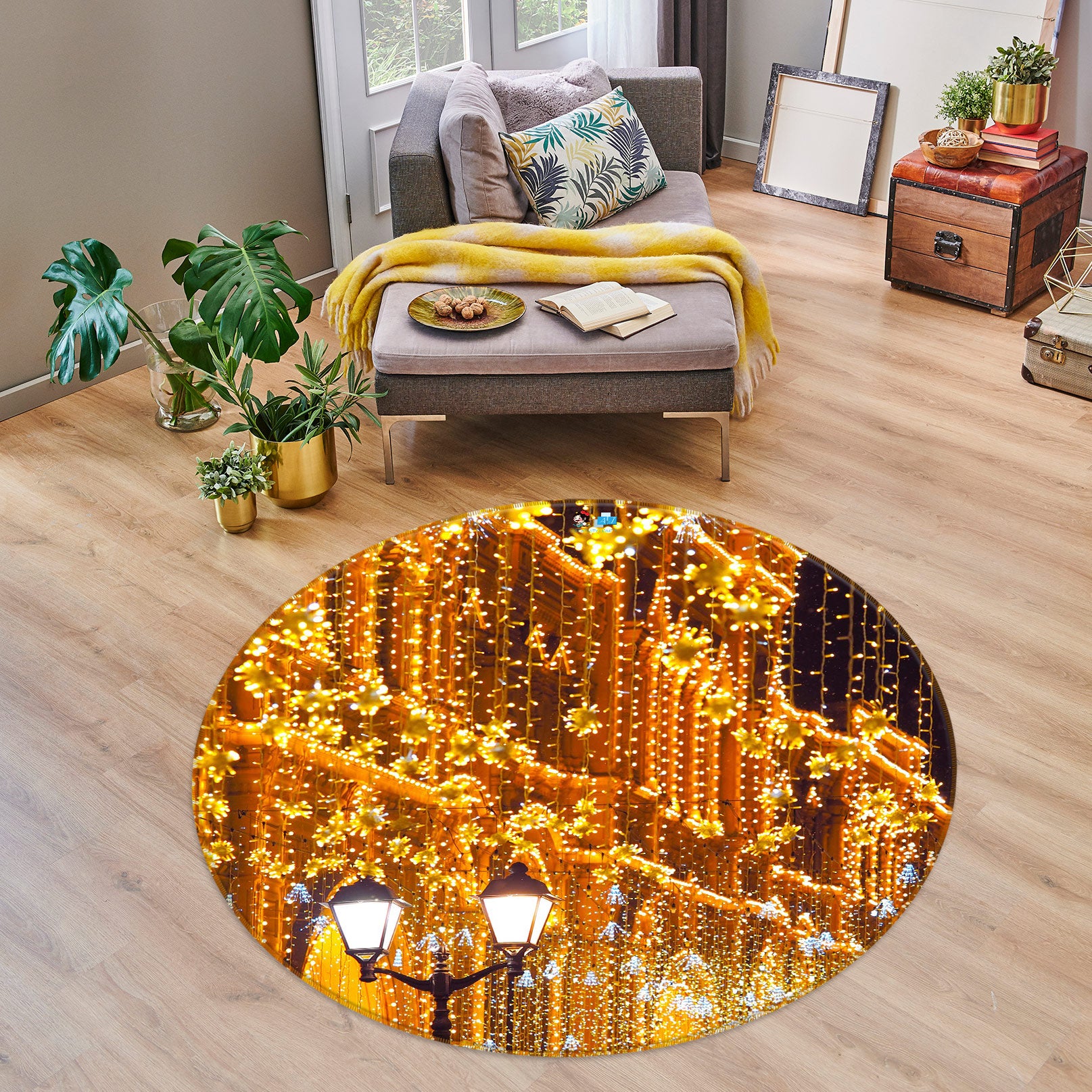 3D String Lights 55220 Christmas Round Non Slip Rug Mat Xmas