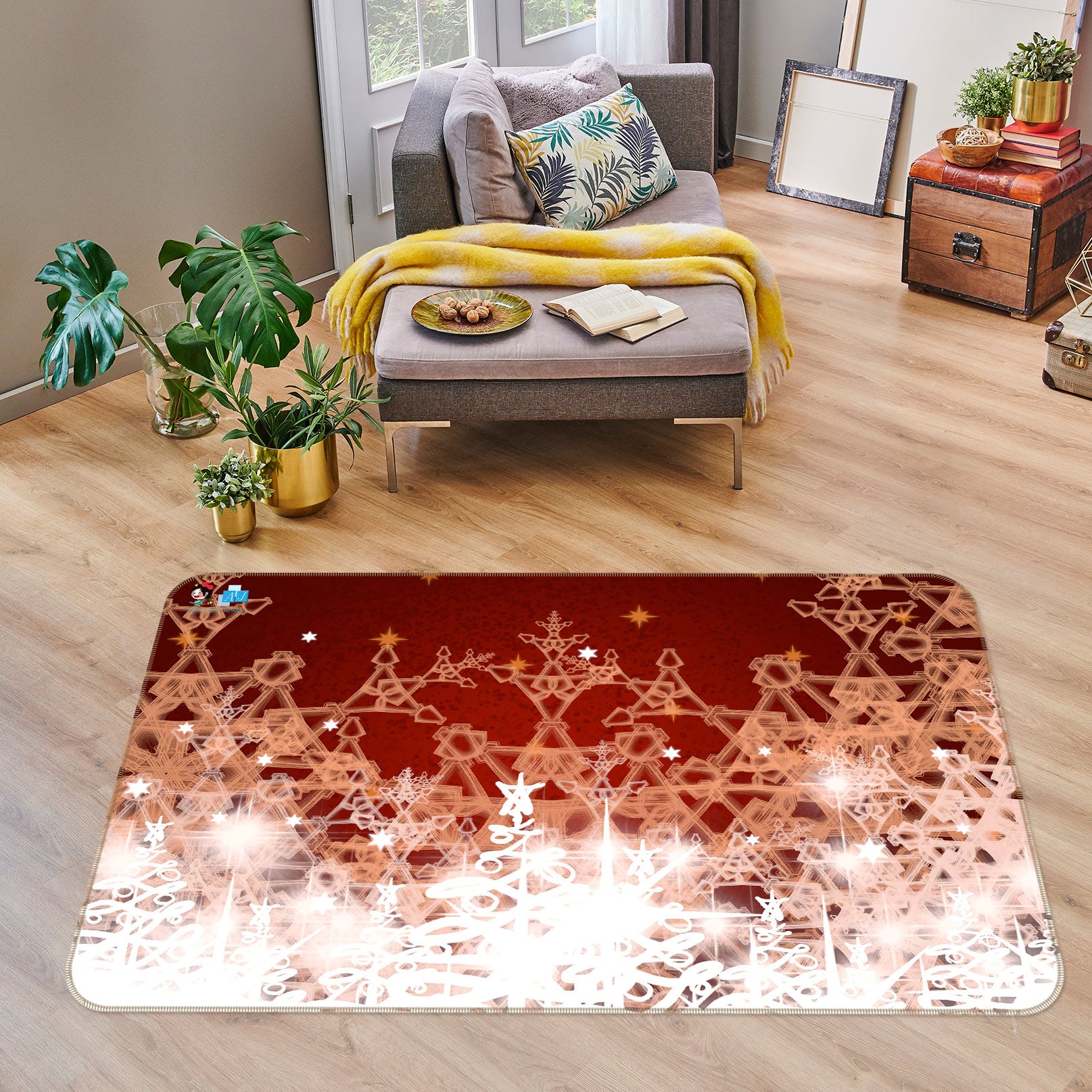 3D Red Snowflake 56151 Christmas Non Slip Rug Mat Xmas