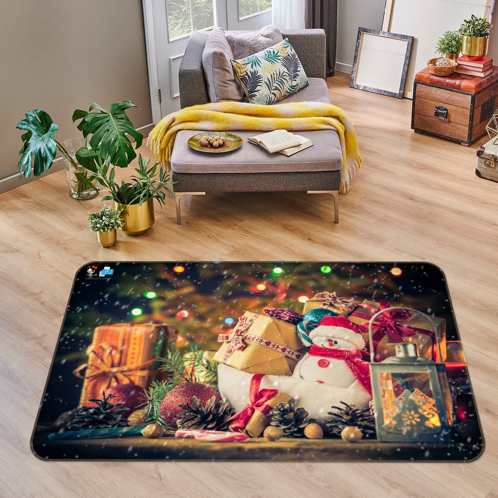 3D Snow Doll Gift Box 56116 Christmas Non Slip Rug Mat Xmas