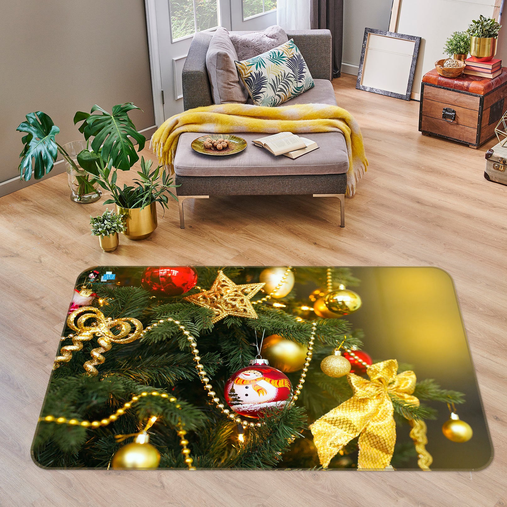 3D Golden Bow 56126 Christmas Non Slip Rug Mat Xmas