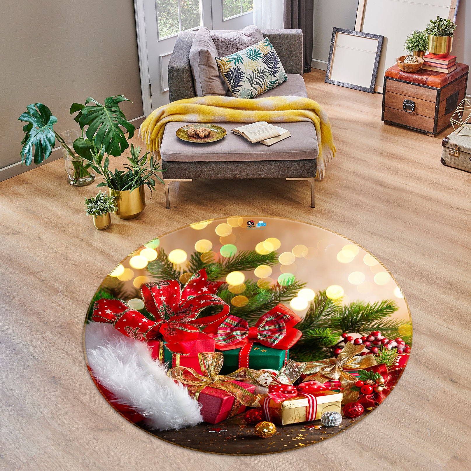 3D Gift 55226 Christmas Round Non Slip Rug Mat Xmas