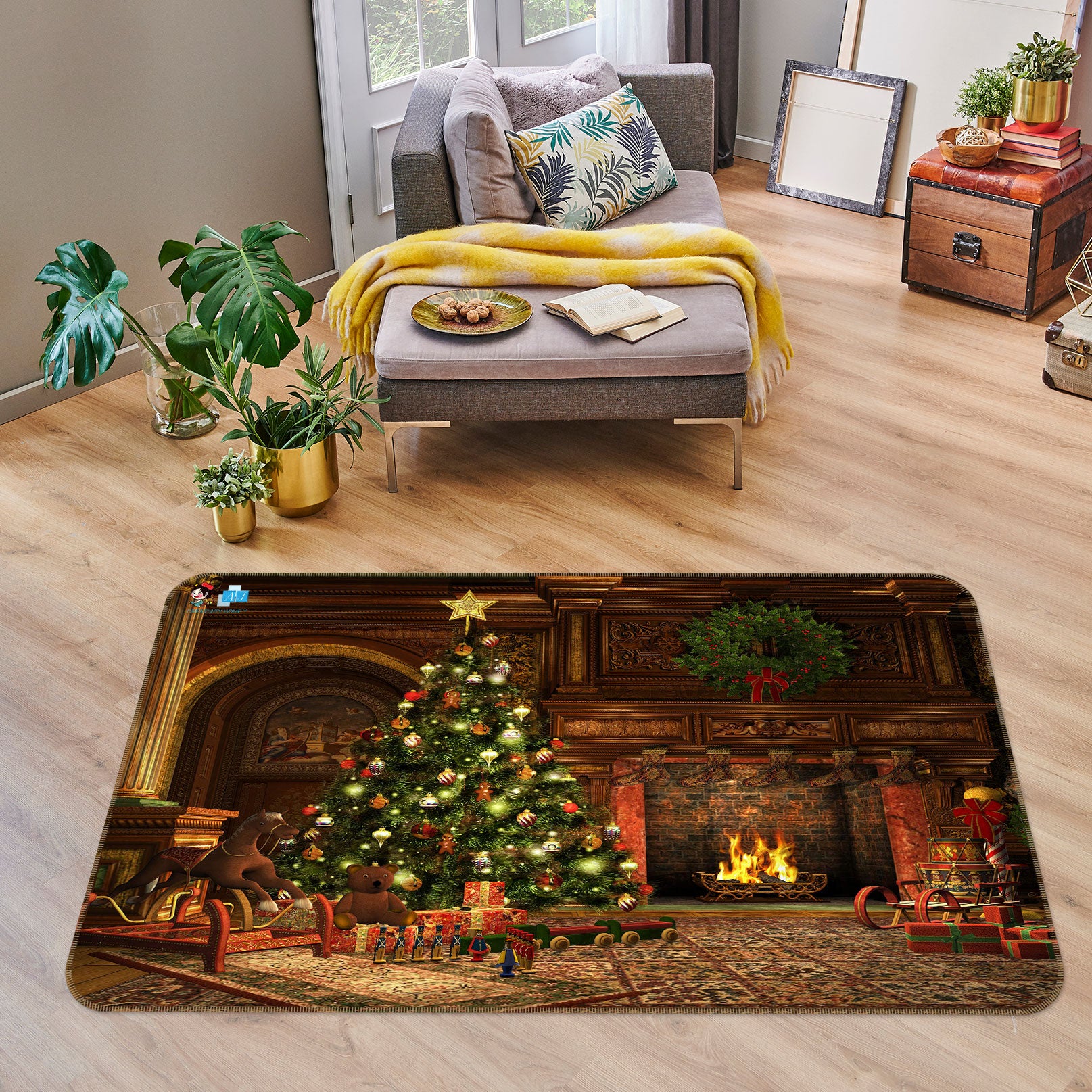 3D Tree Stove 56105 Christmas Non Slip Rug Mat Xmas