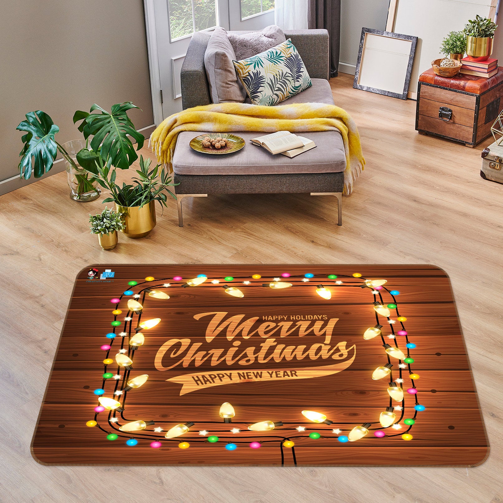 3D Alphabet Light String 56113 Christmas Non Slip Rug Mat Xmas