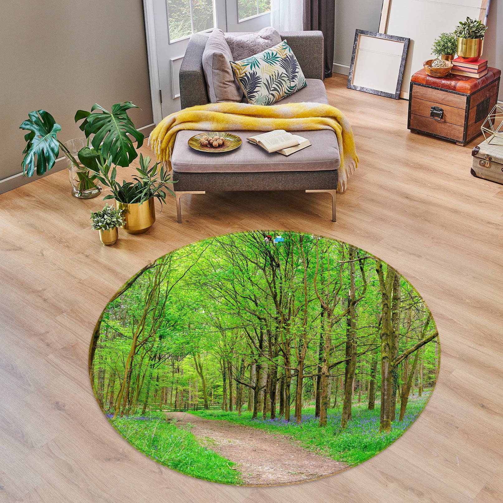 3D Forest Wildflowers 7612 Assaf Frank Rug Round Non Slip Rug Mat