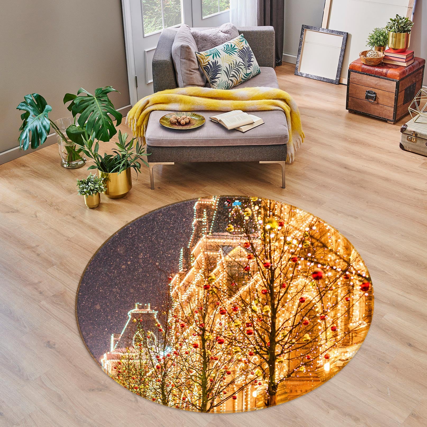 3D Golden House 55240 Christmas Round Non Slip Rug Mat Xmas