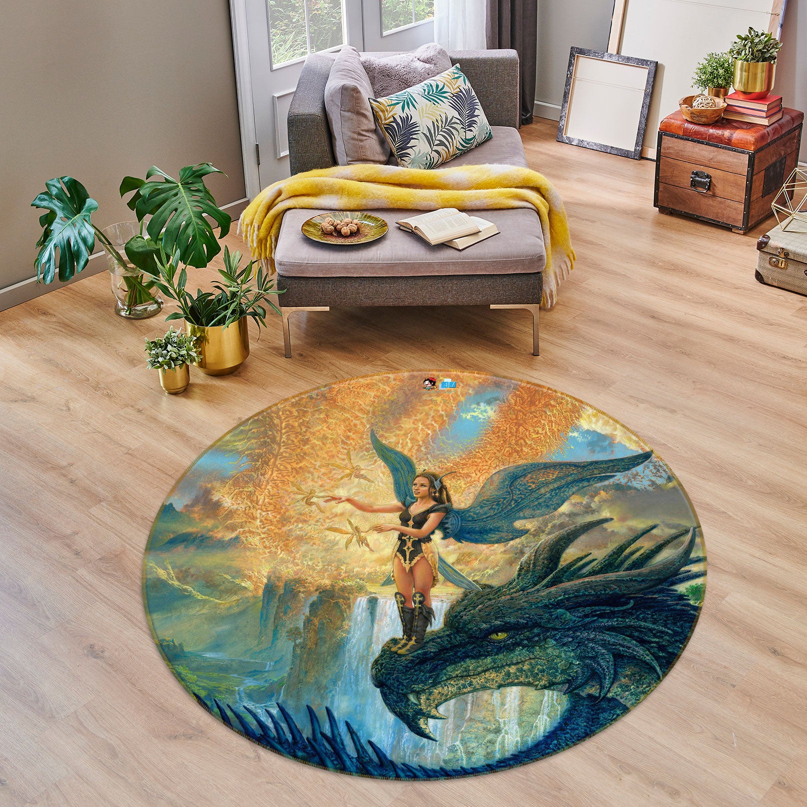 3D Dragon Elf Girl 6155 Ciruelo Rug Round Non Slip Rug Mat