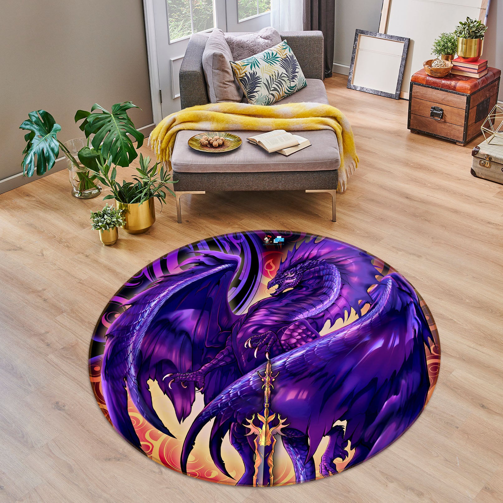 3D Purple Dragon 8366 Ruth Thompson Rug Round Non Slip Rug Mat