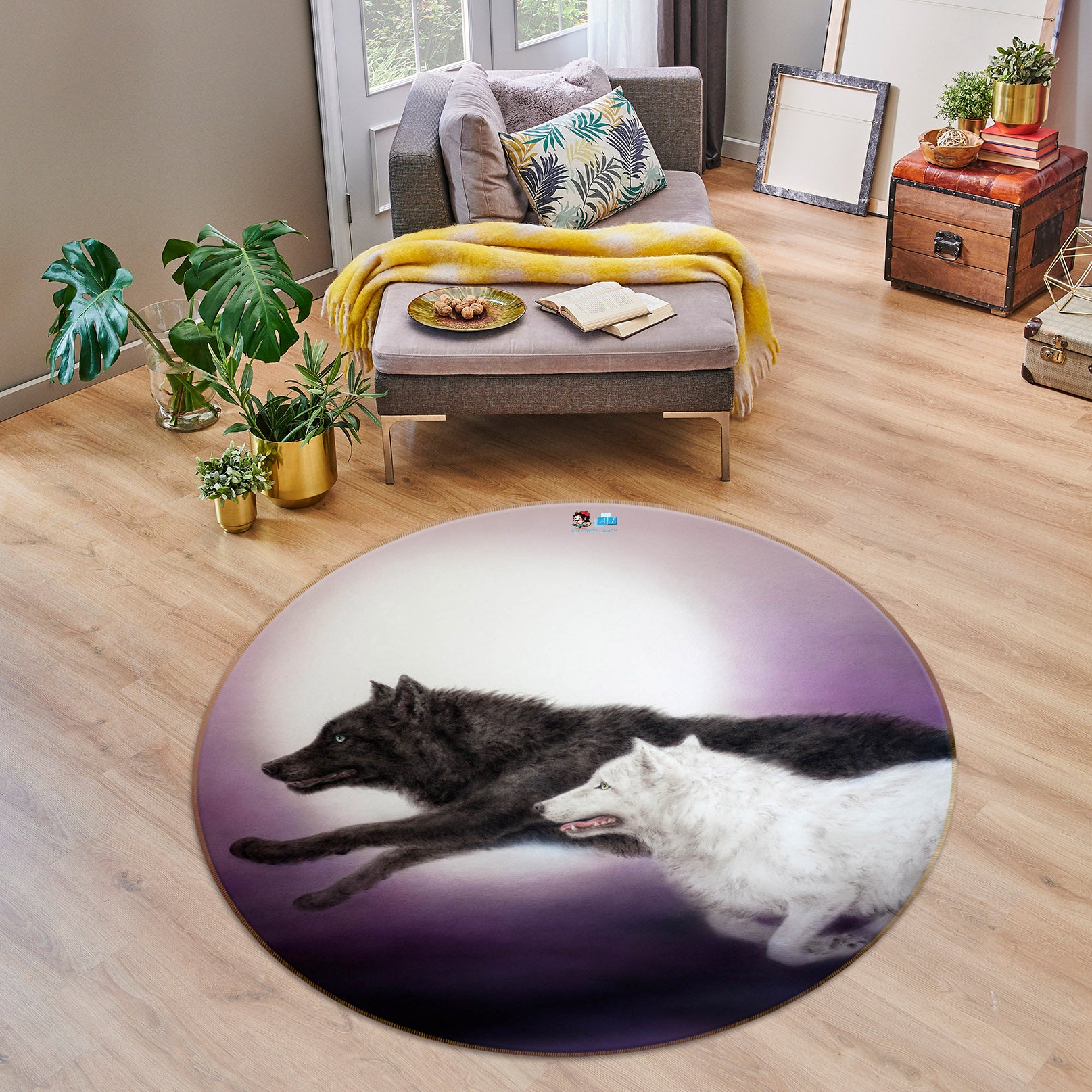 3D Wolf Race 6042 Kayomi Harai Rug Round Non Slip Rug Mat