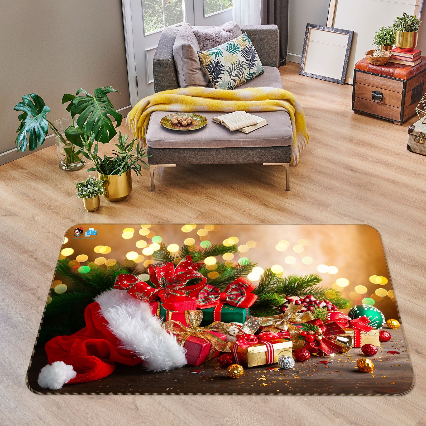 3D Hat Gift 56147 Christmas Non Slip Rug Mat Xmas