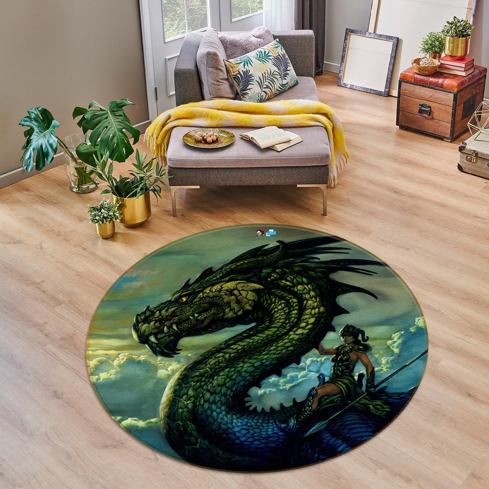 3D Dragon 6129 Ciruelo Rug Round Non Slip Rug Mat