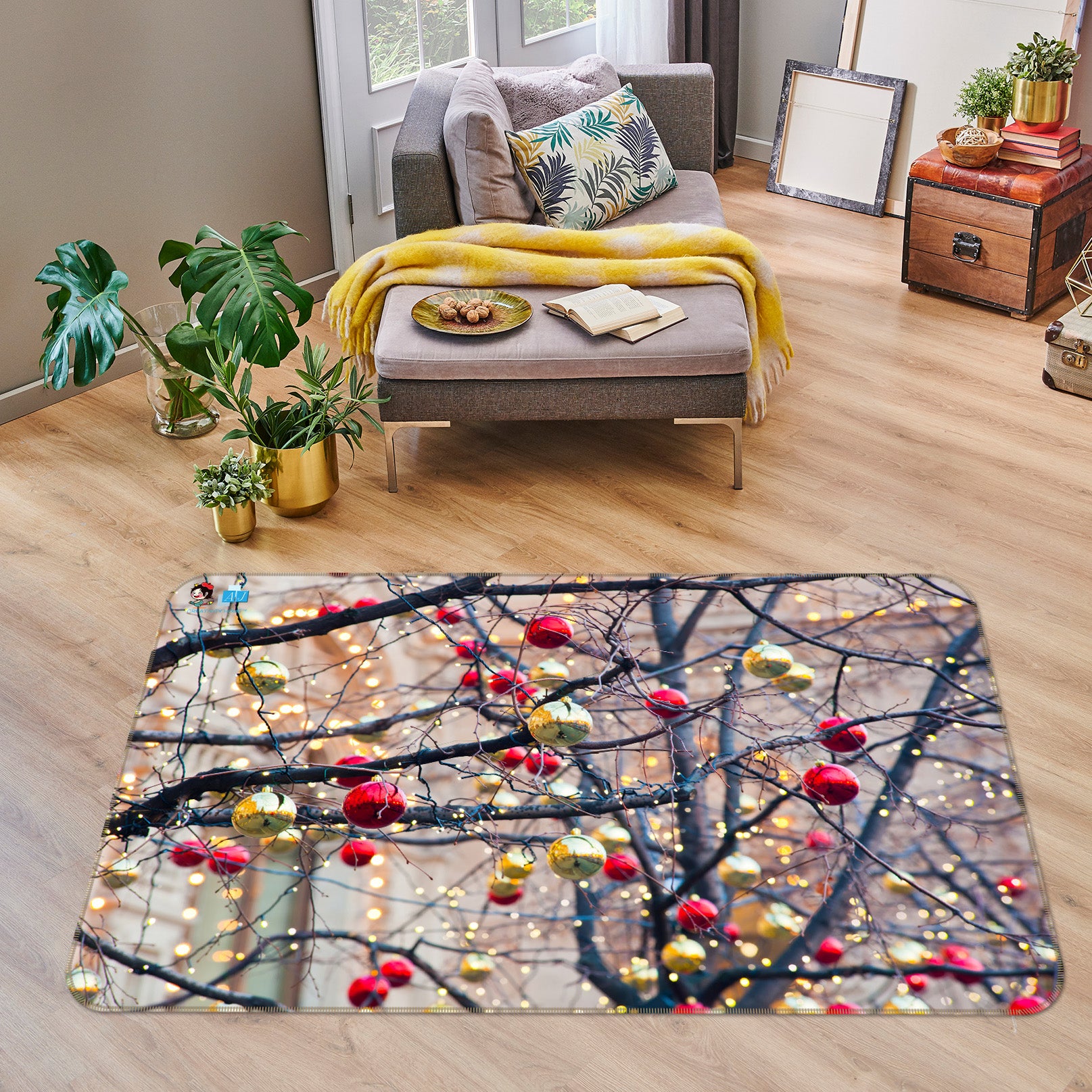 3D Red Yellow Ball 56220 Christmas Non Slip Rug Mat Xmas