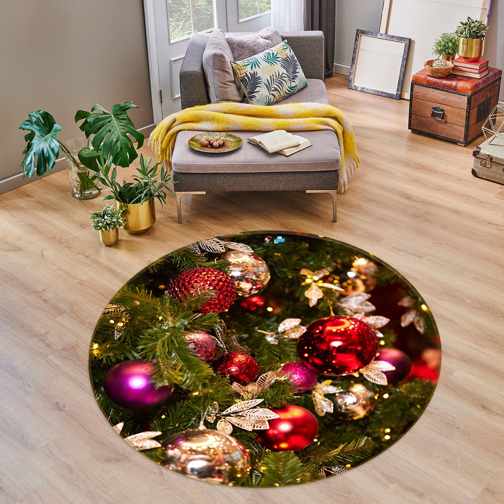 3D Ball Pendant 55222 Christmas Round Non Slip Rug Mat Xmas