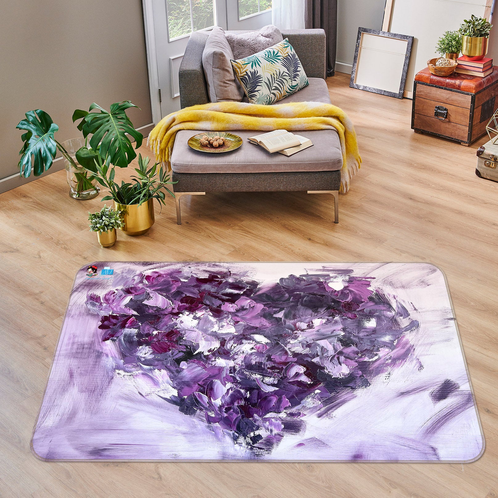 3D Purple Love 3837 Skromova Marina Rug Non Slip Rug Mat