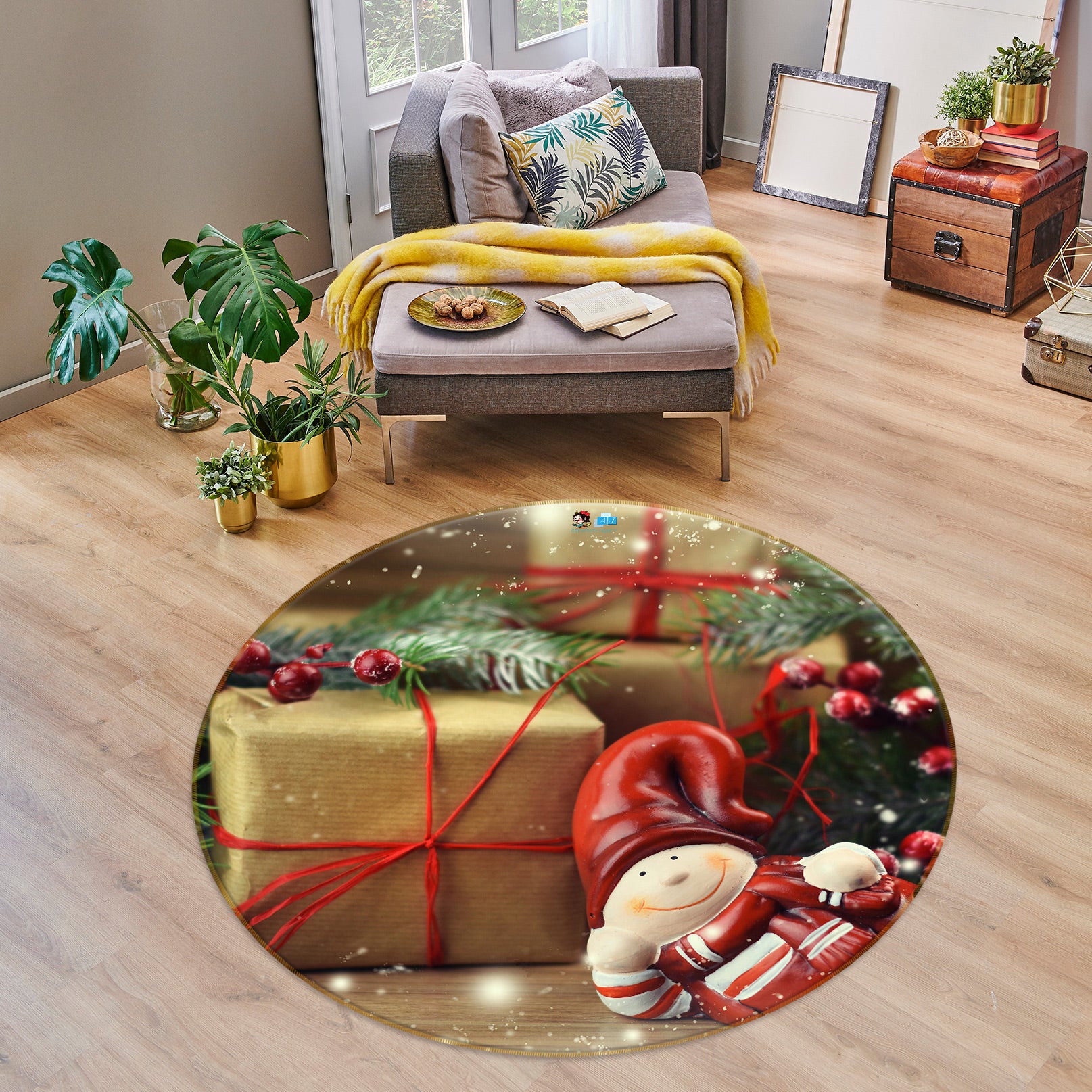 3D Gift Doll 55197 Christmas Round Non Slip Rug Mat Xmas