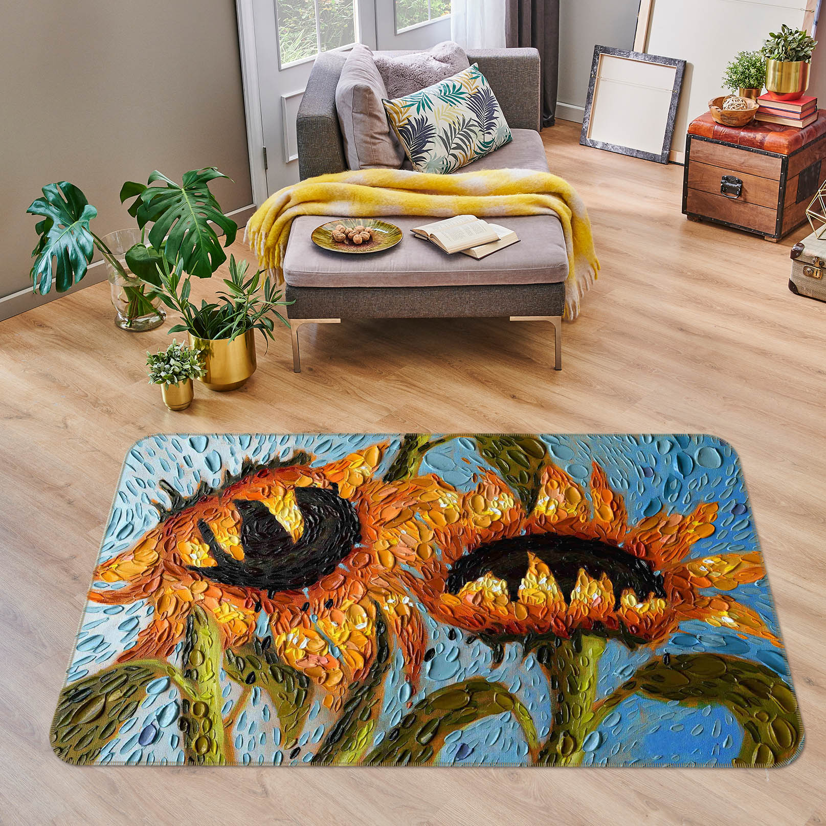 3D Serenity Sunflowers 1014 Dena Tollefson Rug Non Slip Rug Mat