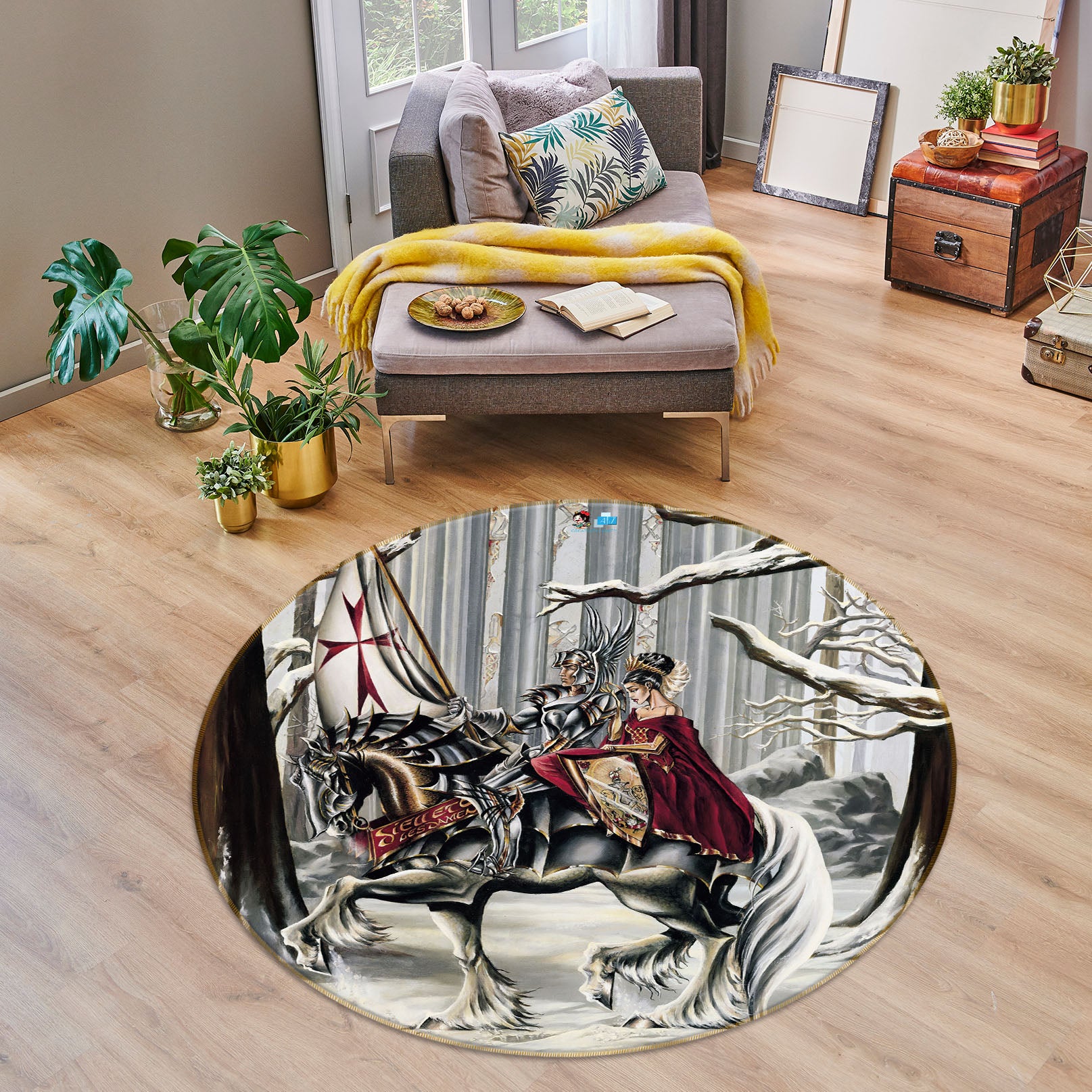 3D Branch Knight 8379 Ruth Thompson Rug Round Non Slip Rug Mat