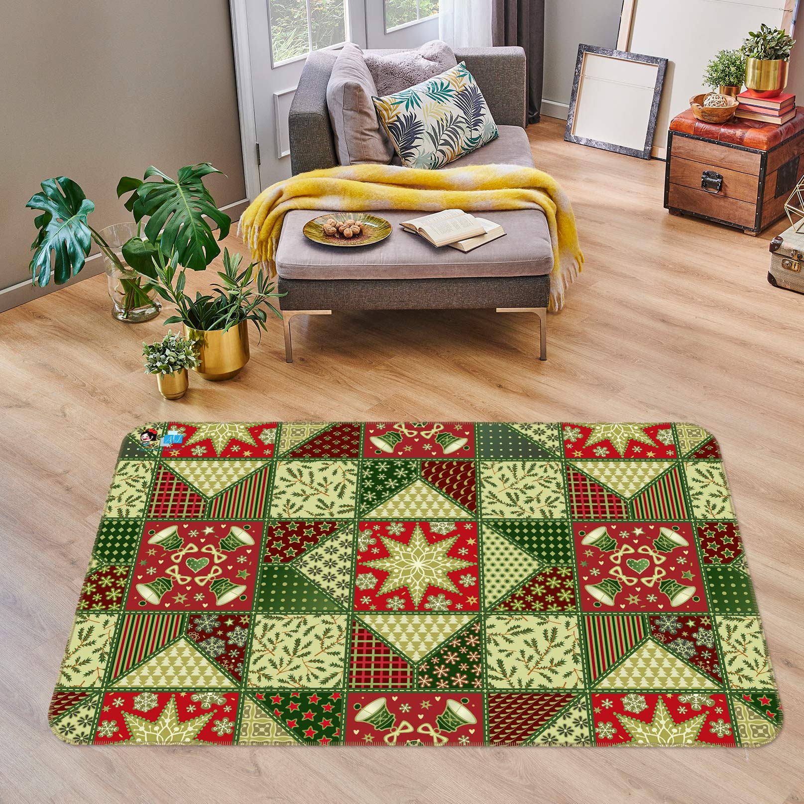 3D Red Green Pattern 56135 Christmas Non Slip Rug Mat Xmas