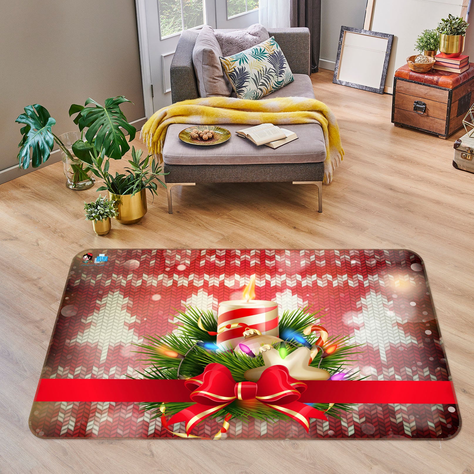 3D Candle Bow 56110 Christmas Non Slip Rug Mat Xmas