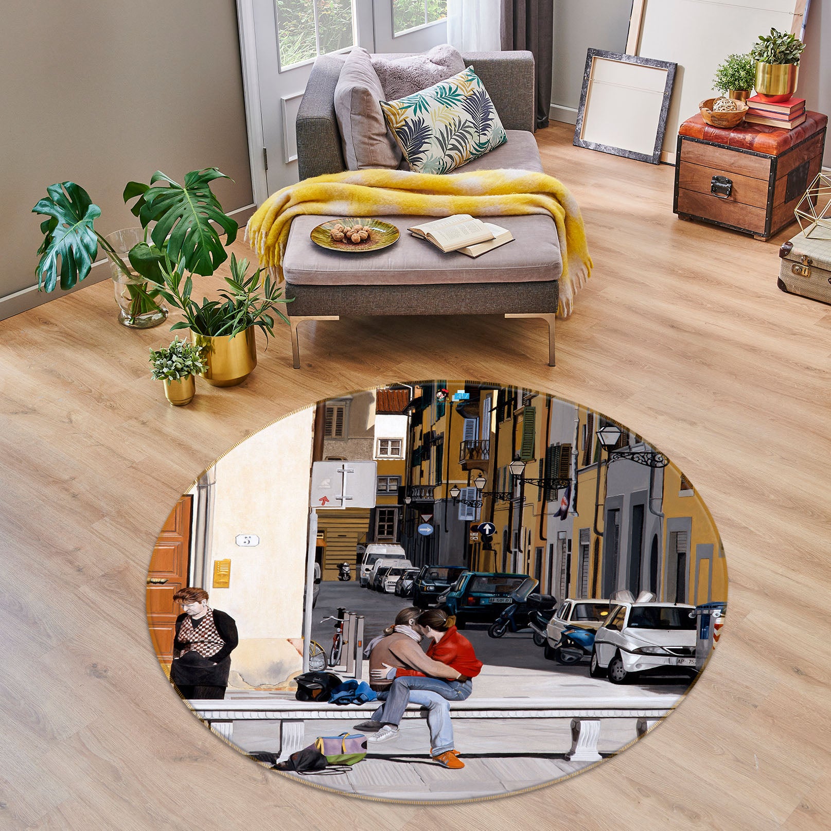 3D Street House 11088 Matthew Holden Bates Rug Round Non Slip Rug Mat