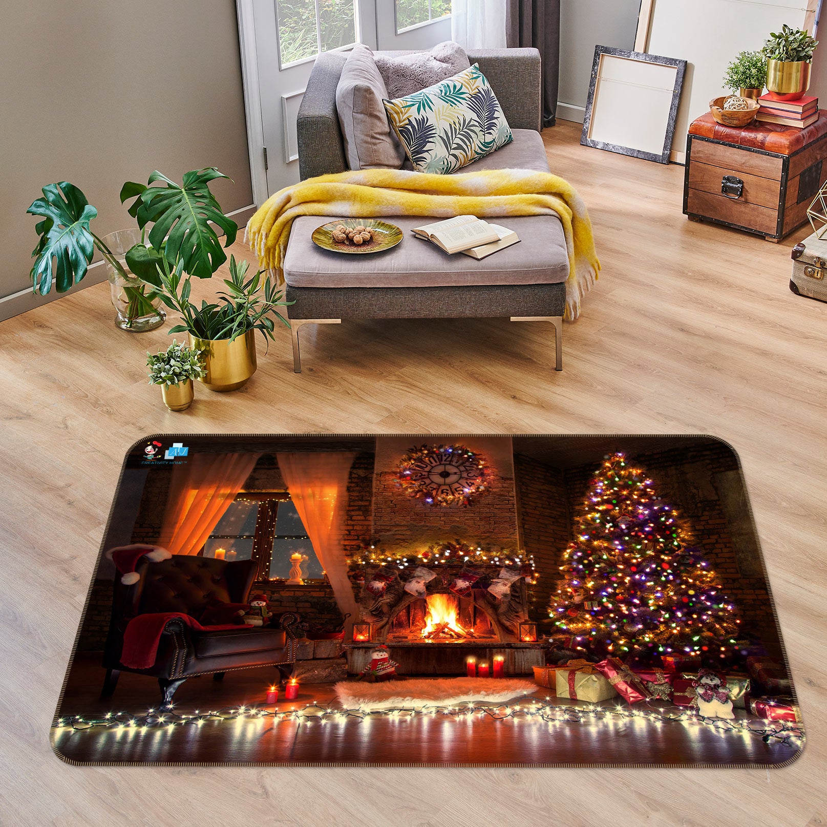 3D Colored Lights Tree 56170 Christmas Non Slip Rug Mat Xmas